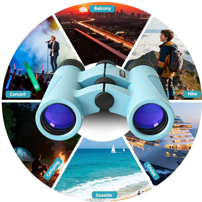 [AUSTRALIA] - 10x25 HD Binoculars for Kids & Adults – Lightweight Blue Mini Binoculars with 10X Magnification, FMC Lenses & Easy Focus, Portable Binoculars for Children and Adults, Travel, Bird Watching, Hiking 