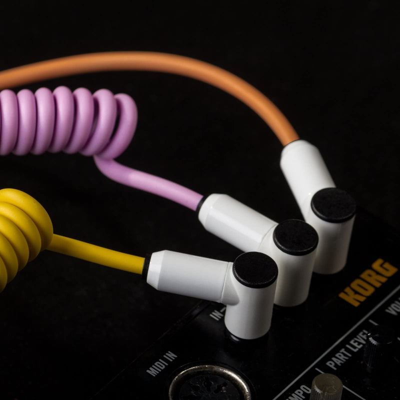 MyVolts Candycord Audio Cable, Straight Mini Jack to Angled Mini Jack, Curly 100cm to 200cm, Pineapple Yellow Colour, Perfect for Microfreak, Korg Volca, Pocket Operator, Headphones mini to RA mini 100-200cm