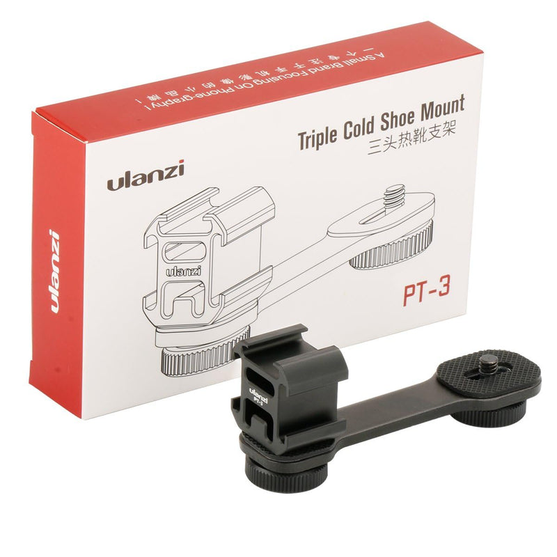 [AUSTRALIA] - ULANZI PT-3 Triple Cold Shoe Mounts Plate Microphone Led Video Light Extension Bracket Microphone Stand Rig Compatible for DJI OSMO Mobile 3 2 OM 4 Zhiyun Smooth 4/Feiyu Vimble 2 Gimbal Stabilizer 