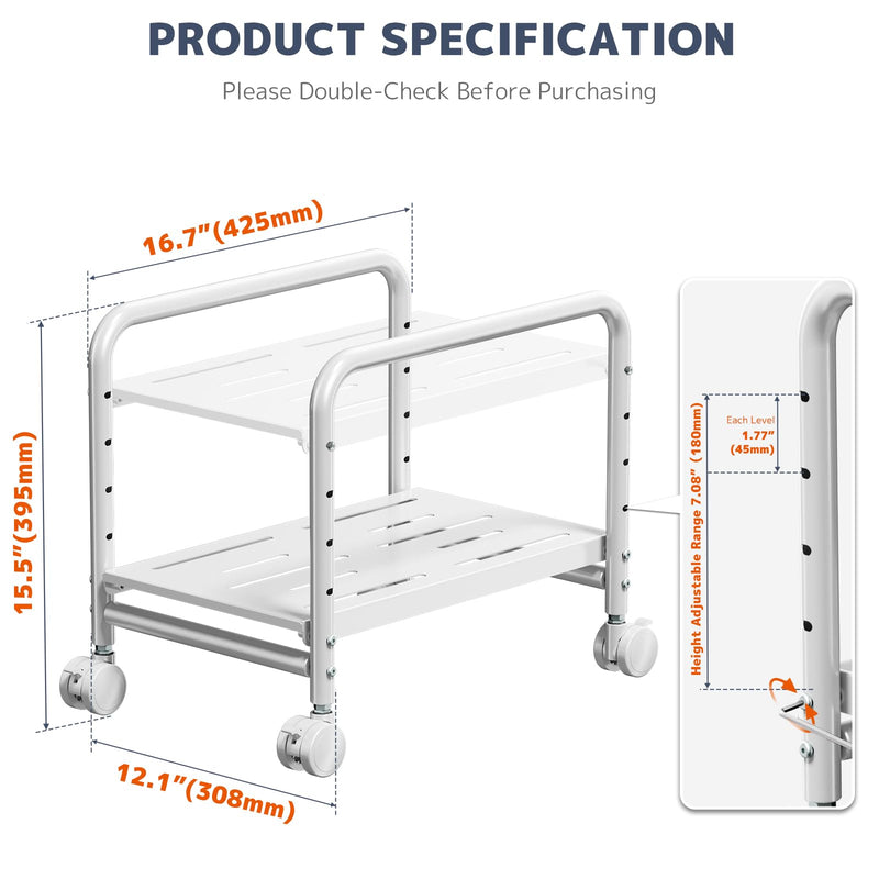 PUTORSEN Computer Tower Stand Under Desk for Most Mid-Tower, White | Height Adjustable PC Stand, Smooth 360° Locking Wheels, Easy to Assemble, Stable, Rolling CPU Holder, Max Load 66 lbs