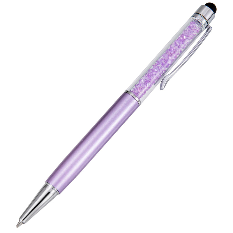 Crystal Stylus Pen, 2 in 1 Ballpoint Pen with Tip for Touch Screens, Purple | 2 in 1 Design, Stylus Tip, Ballpoint Writing, Slim Crystal Barrel, Pocket Clip for Women & Men Light Purple