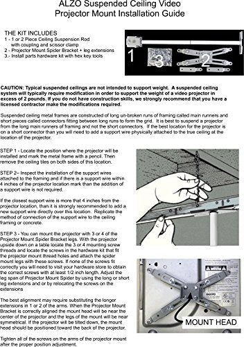 ALZO Suspended Drop Ceiling Video Projector Mount with Scissor Clamp for T-Bar Attachment