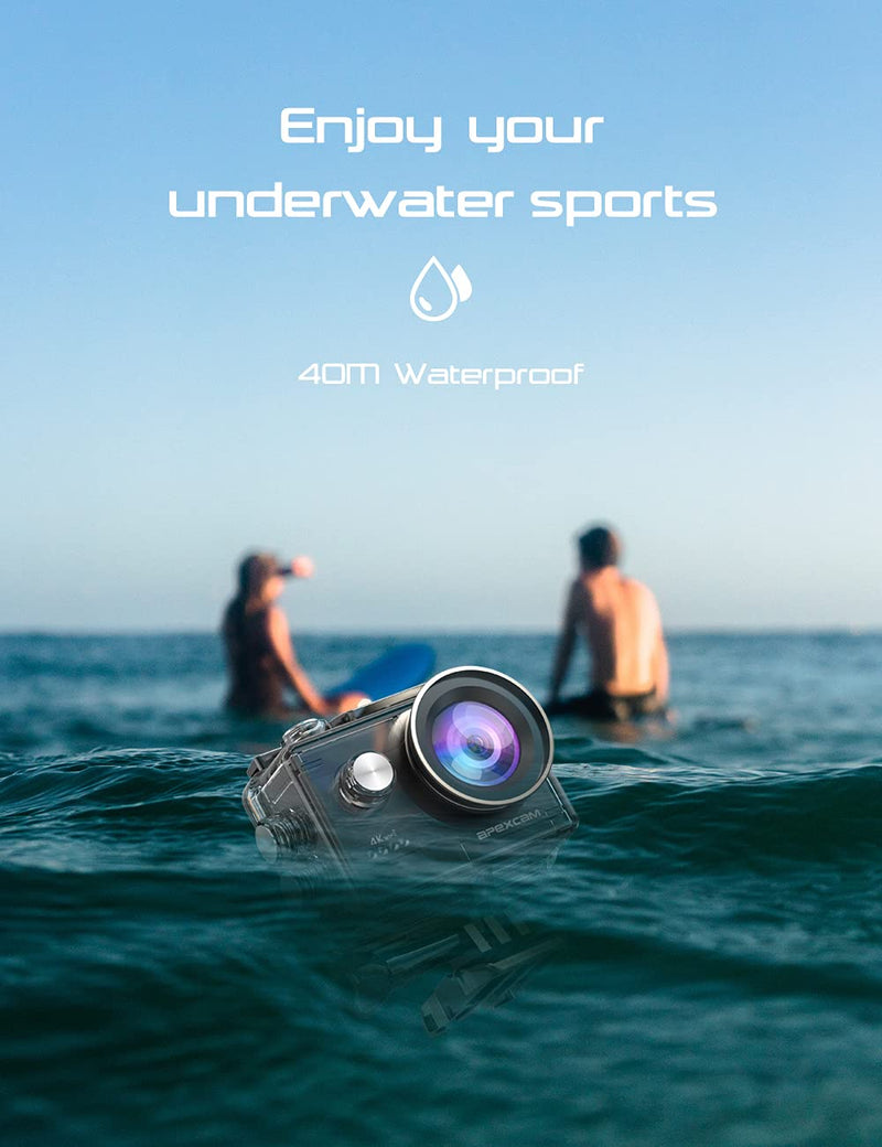 Apexcam Action Camera 4K with 64G SD Card Sports Camera 20MP 131FT Waterproof Underwater Camera 170°Wide-Angle WiFi Camera with 2.4G Remote Control, 2 Batteries, Mounting Accessories Kits M80AIR with SD CARD