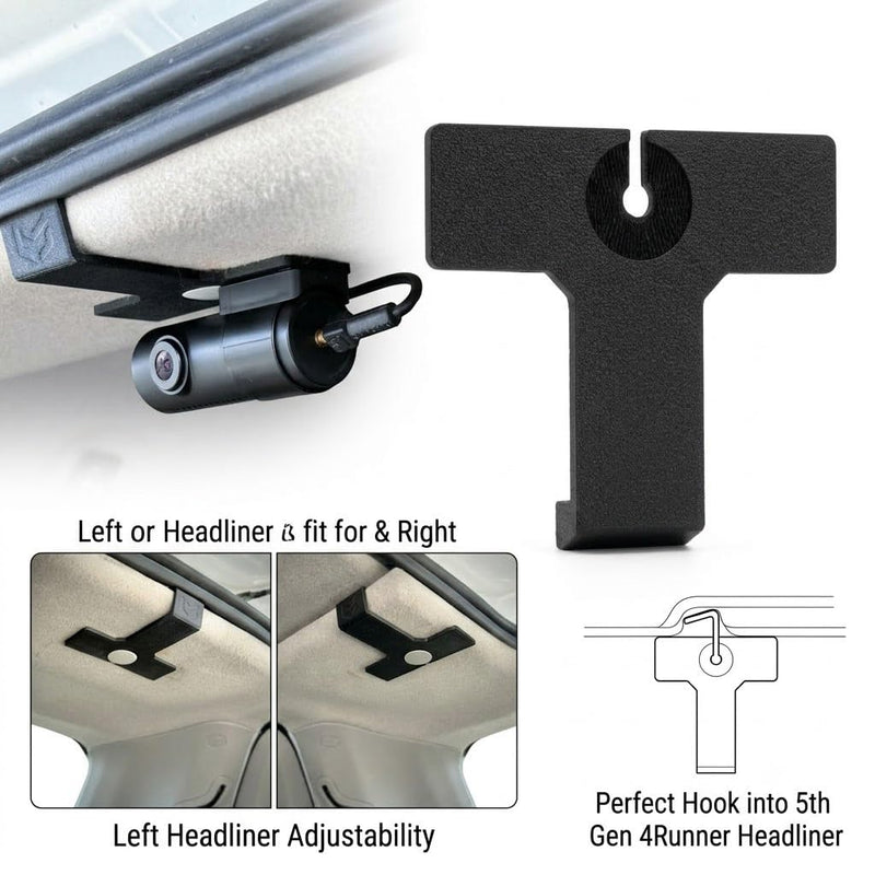 Rear Dash Camera Mount for 4Runner 2010-2024 (5th Gen) – Left/Right Adjustable, Hooks into Headliner, PETG-CF Material