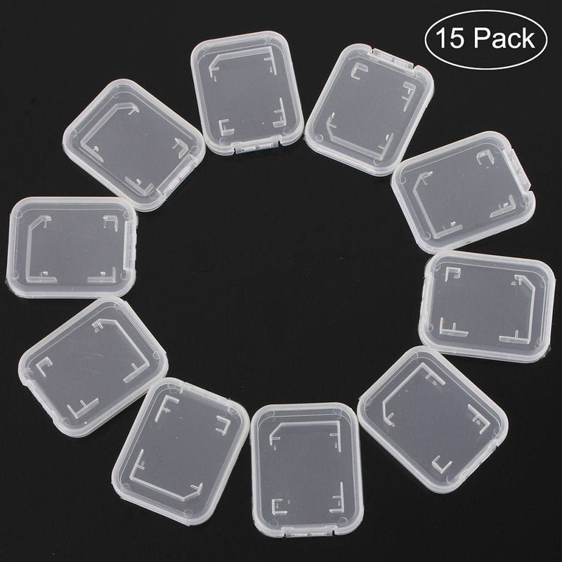 NUOMI 15Pcs SD/SDHC Memory Card Case Holder, Standard SD Plastic Storage Boxes, Clear Compact