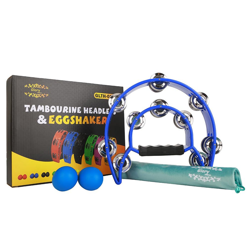 [AUSTRALIA] - Glory Double Row Tambourine, Half Moon Double Row Metal Jingles Hand Held Instruments Percussion with Handle Grip, Tambourines for Adults, Party,Gift,Blue Blue 