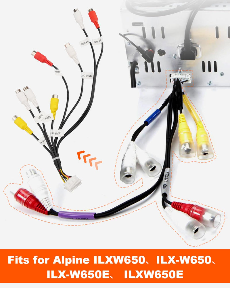 RCA Harness Cable Connector Adapter for Stereo Radio, Fits for Alpine ILXW650 ILX-W650 ILX-W650E ILXW650E, Replace E2703004590