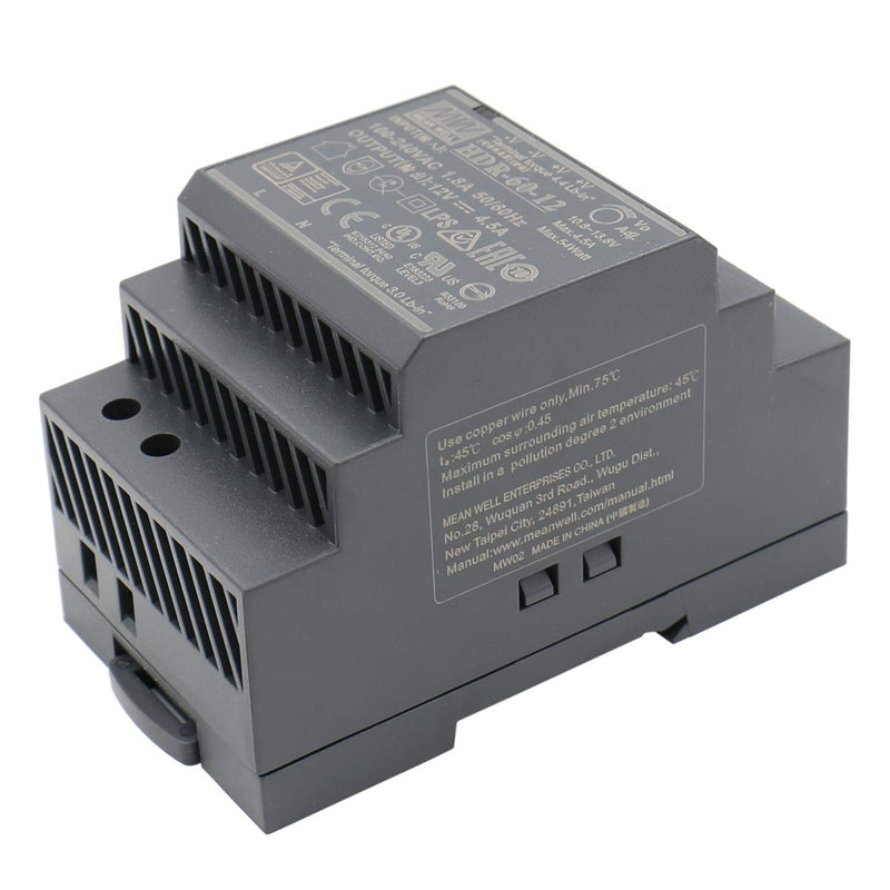 Mean Well Din-Rail power supply 54W 12V 4,5A ; MeanWell HDR-60-12 ; Panel Mount Single
