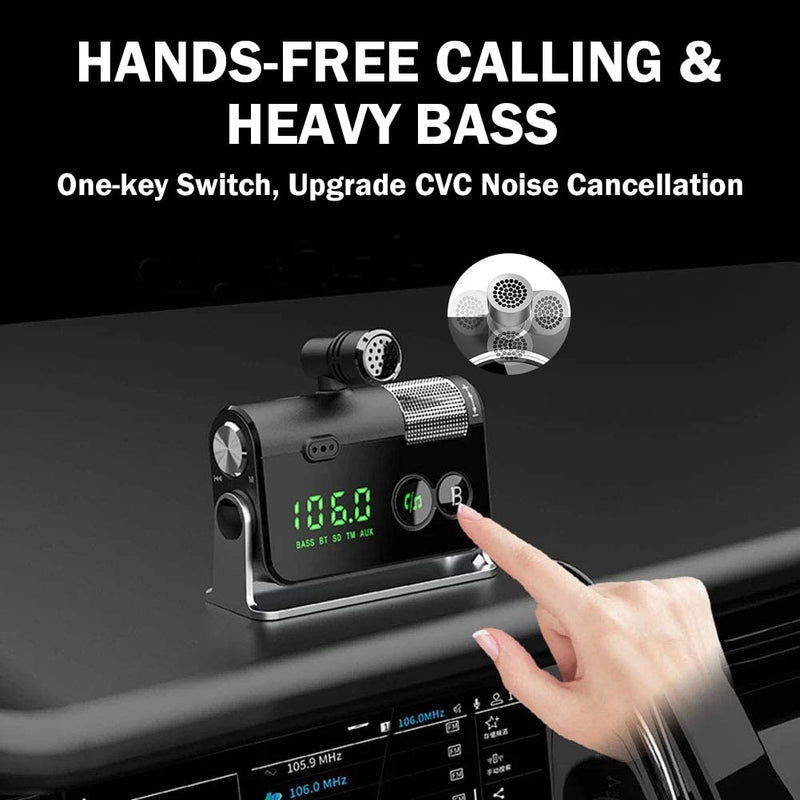 [AUSTRALIA] - WYYHAA Bluetooth Car Adapter, Blutu para Carros with 2 Microphones & QC3.0 +Type-C PD 18W HiFi Bass Supports Hands-Free Calling, Siri Google Assistant, TF Card AUX Output Silver 