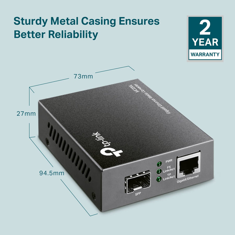 [AUSTRALIA] - TP-Link MC220L | Gigabit SFP to RJ45 Fiber Media Converter | Fiber to Ethernet Converter | Plug and Play | Durable Metal Casing | Versatile Compatibility | Auto-Negotiation | UL Certified Grey 