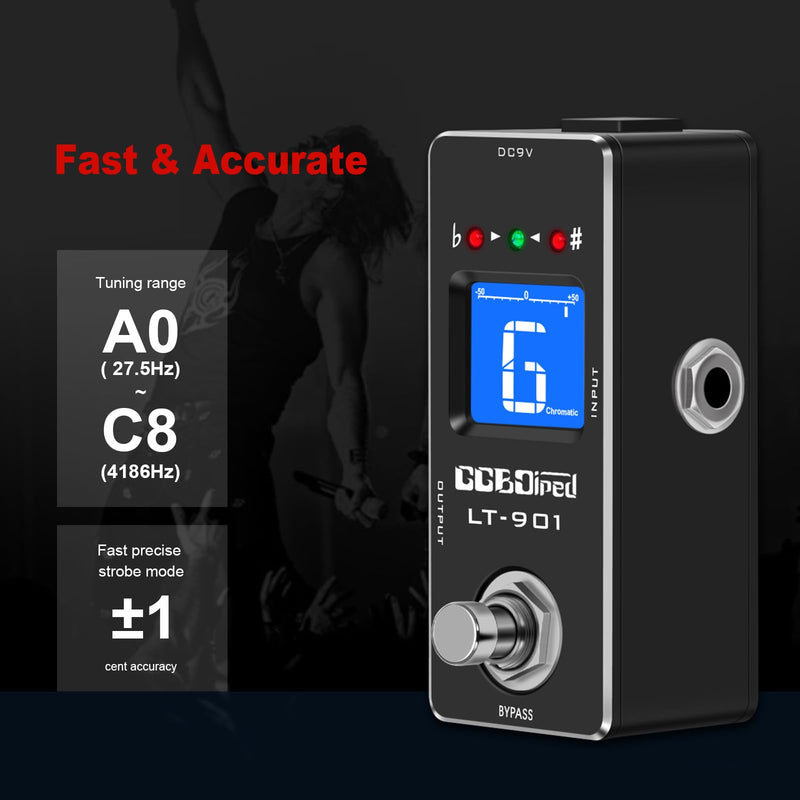 Tuner Pedal, High Precision Chromatic Guitar Tuner Pedal with LCD Indicator for Electric Guitar & Bass, Dual Independent Channel Mode, True Bypass Black Tunner Pedal