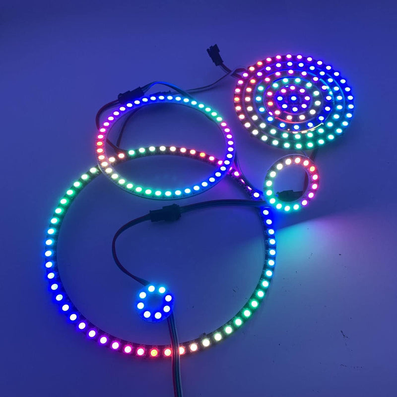 [AUSTRALIA] - WS2812B 8/16/24/35/45/60/241 LED Pixel Ring Addressable LED Module WS2812 IC RGB Full Colour Round LED Circle DC5V (60 LEDs, Black) 60 Leds 