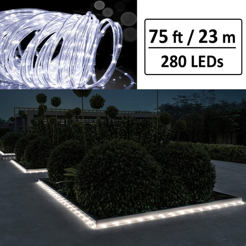 75ft Rope Lights Outside Cool White 280 LEDs with Remote Control, Waterproof Outdoor LED Tube Light with Timer, Rope Lighting for Christmas, Deck, Patio, Bedroom Indoor (Not Connectable)