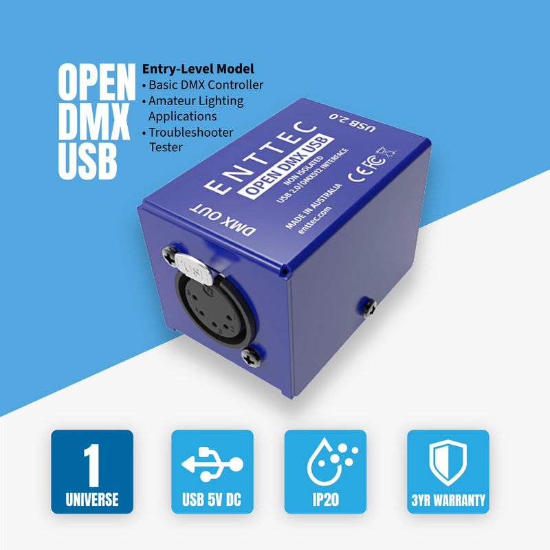 Enttec Open 70303 DMX USB Lighting Interface & SIRS-E 70029 5P Male to 3P Female Adapter (Bundle) - No Software Included - Open Source/Hardware Only/Entry Level Model for Beginners DMX Interface & Adapter Bundle