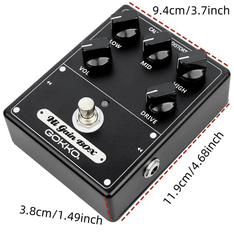 Hi-Gain Box Distortion Pedal - California Mesa Boogie Amp Simulation | 5 Control Knobs for Custom Tone Shaping | All-Analog Overdrive | 9V DC Power Supply