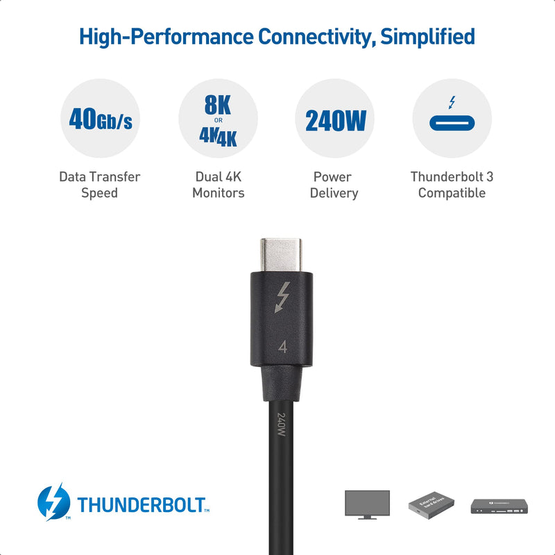 Cable Matters [Intel Certified 40Gbps Thunderbolt 4 Cable 3.3ft with 8K Video and 240W Charging & [Intel Certified] Braided 40Gbps Thunderbolt 4 Cable 3.3ft Black, with 240W Charging Power Delivery a