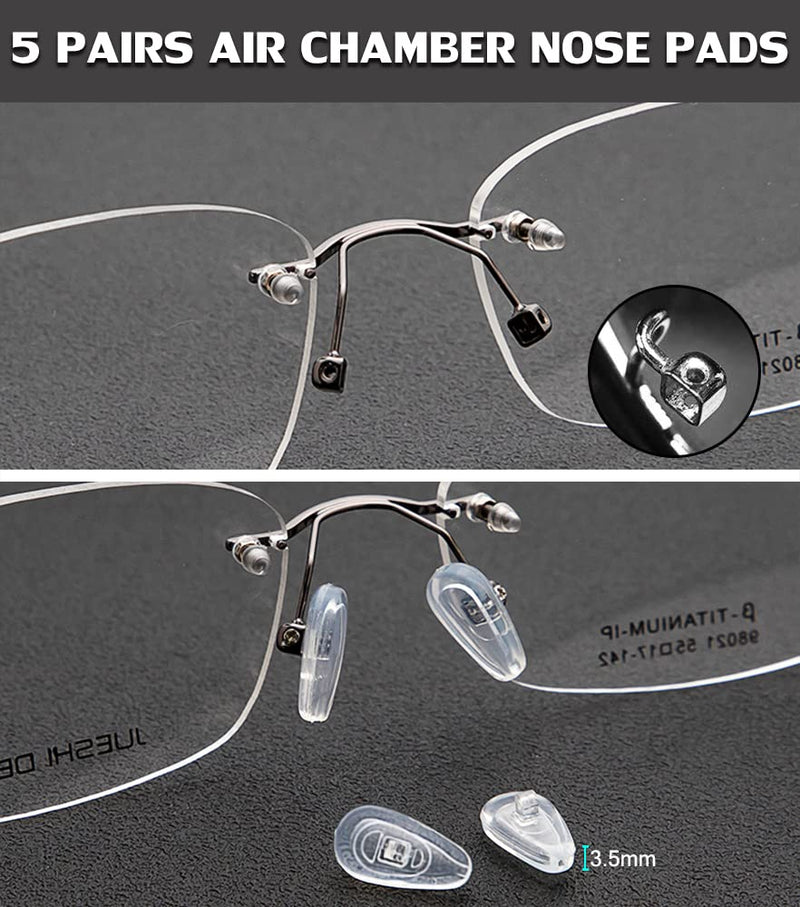 PTSLKHN 5 Pairs of Eyeglass Nose Pads, Upgraded 15x8mm Soft Silicone Air Chamber Eyeglasses Nose Pads, Screw-in Glasses Nose Pad Replacement Kit. 5pairs-clear