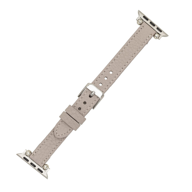 Handmade Slim Leather Watch Band for Apple Watch Series 9 8 7 6 5 4 3 2 1 SE Ultra 2 1 Compatible with 38 40 41 42 44 45 49mm Apple Watch Straps for Women & Men 7-9 Inches, Beige 42 44 45 49mm Beige w/Silver Connector&Clasp 49mm/45mm/44mm/42mm