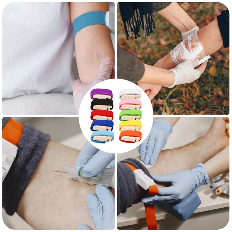 [AUSTRALIA] - Pilikoll Pack of 10 Vein Congestion with Release Buckle Storage Tube Tourniquet Blood Removal Highly Flexible Tourniquet Vein Stain Blood Removal for Camping Hiking Fighting Mountaineering Outdoor 