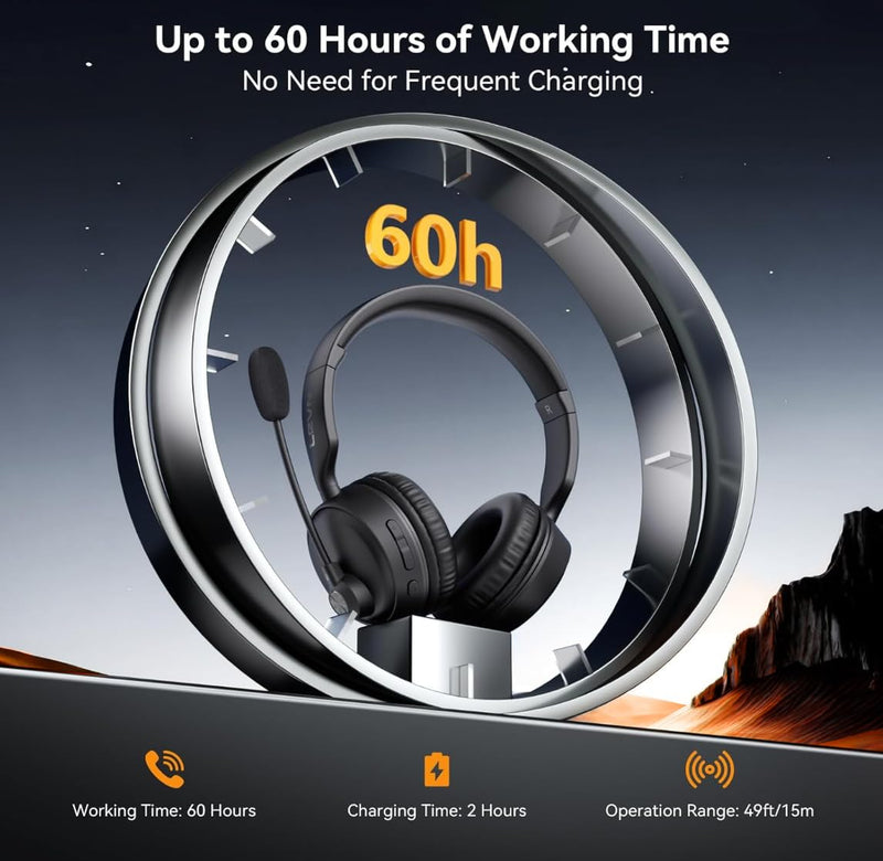 [AUSTRALIA] - LEVN Bluetooth Headset with Microphone, 60 Hrs Working Time Dual Connection Bluetooth Headphones with Mic, Wireless Headset with Mic for Work/Video Meetings/Phone/Call Center/PC/Music/Zoom/Teams 