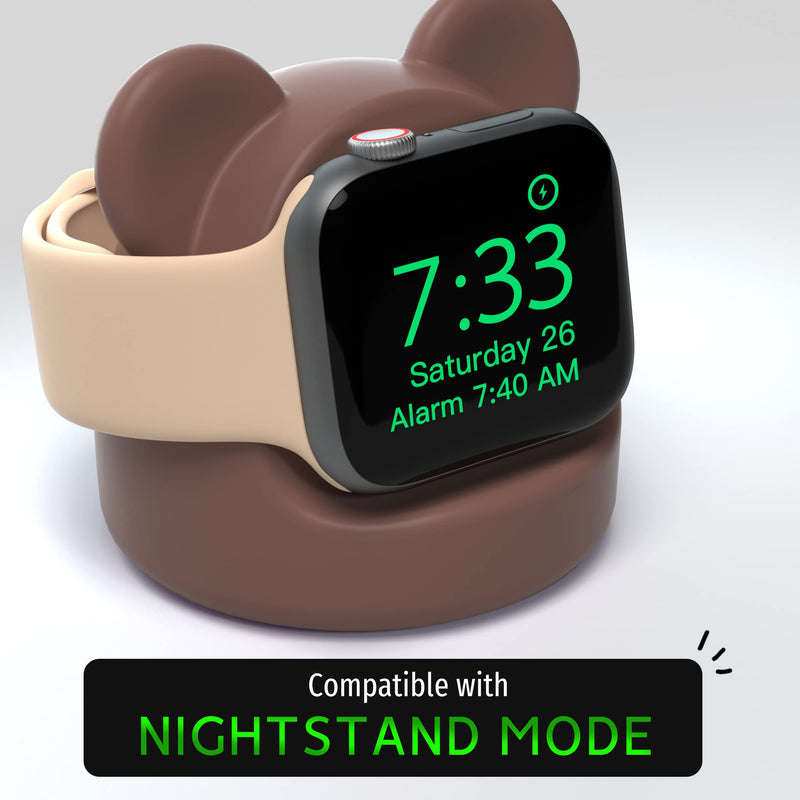 AFOOYO Monitor Stand Riser, Cloud-Shaped Sturdy Wood Computer Monitor Riser, Laptop Monitor Stand+Bear Charger Stand Silicone Dock Holder for Apple Watch Series