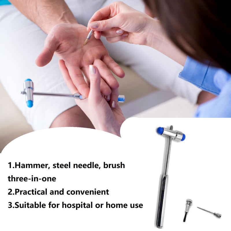 Neurological Reflex Hammer, Medical Neurological Hammer, Neuro Reflex Hammer with Double Plastic Head, Blue Medical Reflex Hammer for Skin Reflexes and Surface Reactions Examinations