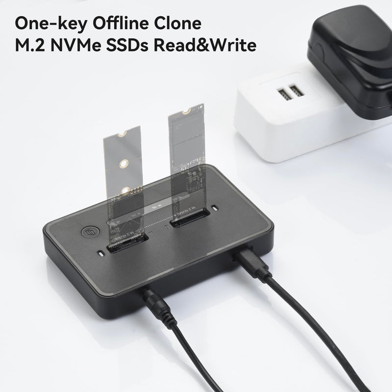 ELUTENG M.2 NVMe SSD Cloner, USB 3.2 20Gbps Dual Bay NVMe Enclosure, Tool-Free Offline Clone & SSD to USB Adapter, Supports M-Key 2230/2242/2260/2280 SSDs