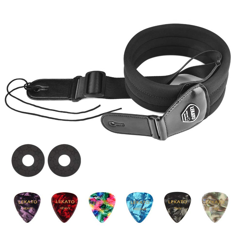 LEKATO Bass Guitar Straps for Electric Guitar & Bass 3" Wide Bass Strap Padded Guitar Straps Adjustable Length from 45" to 55" Bass Guitar Strap with Pick Holder 2 Safety Strap Locks & 6 Picks Regular(45"-55") Black