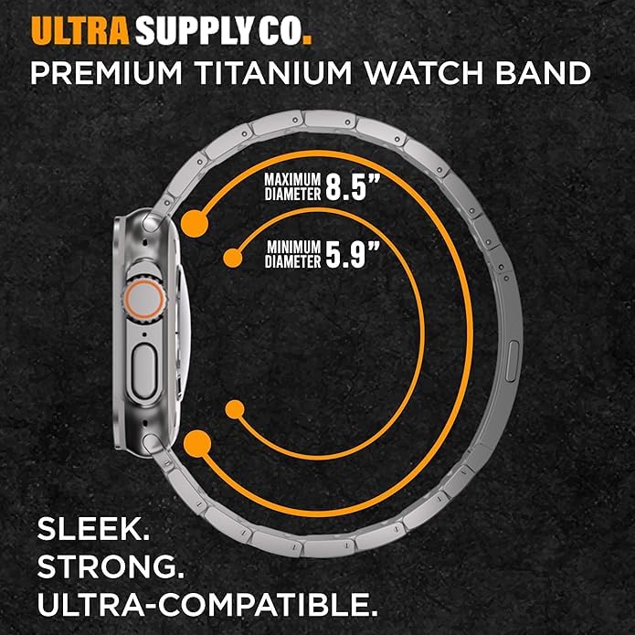 Titanium Band for Apple Watch Ultra 3/2/1 (49mm), DLC Coating | Scratch Resistant Diamond-Like-Carbon Coating, Titanium Bracelet with Magnet Buckle, Color Matching Titanium Natural Titanium | Magnetic Clasp | 22mm