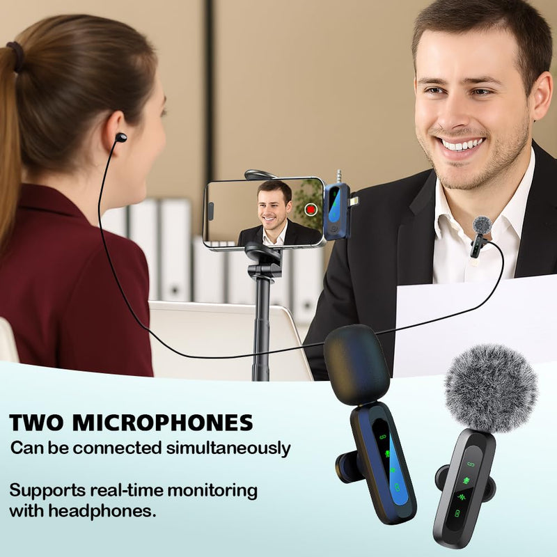 [AUSTRALIA] - Mini Microphone,3 in 1 Wireless Lavalier Microphones for iPhone/iPad/Android/Camera(Lightning/USB/3.5 mm Jack),2 LED Display Bluetooth Microphone Mute/Noise for Video Recording Vlog,Youtube, Tiktok Black LED（3 in1） 