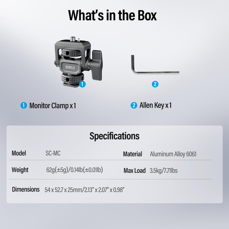 SIRUI Camera Monitor Mount with Cold Shoe, Swivel 360°and Tilt 180°Adjustable DSLR Field Monitor Mount, Compatible with 5" and 7" Monitor, SC-MC Cold Shoe Mount