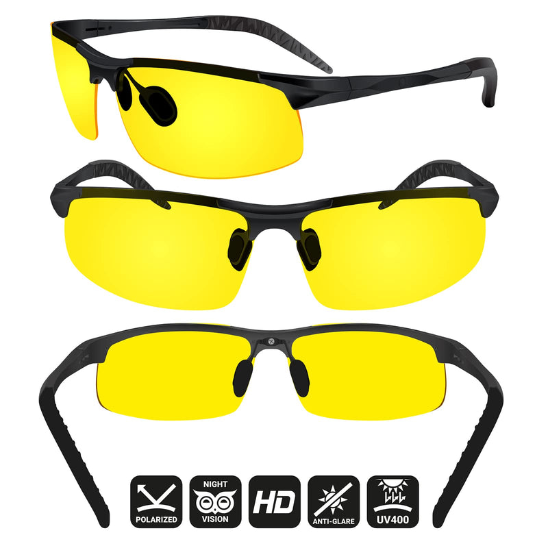 [AUSTRALIA] - BLUPOND Set of 2 HD Day and Night Driving Glasses - Polarized Sunglasses and Yellow Night Vision Glasses With Car Clip Holder 1 Yellow Lens + 1 Black Lens 