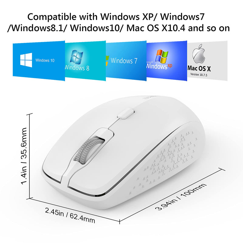 Wireless Mouse Dual Mode Bluetooth Mouse Wireless 2.4G Computer Mouse Optical Silent Mouse USB Receiver in The Mouse 3 Adjustable DPI Mice for MacBook Laptop Notebook PC Tablet (White) White