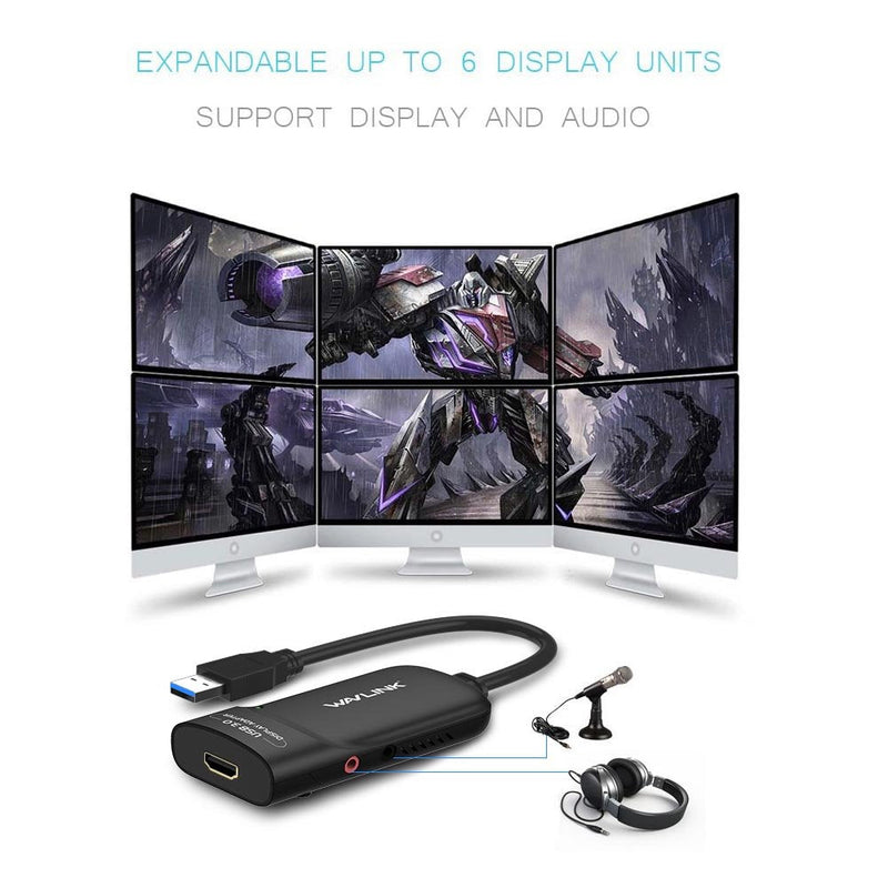 Wavlink USB 3.0 to HDMI Universal Video Graphics Adapter with Audio Port Displaylink Chip Supports up to 6 Monitor displays, 2048x1152 External Video Card Adapter Support Windows & Chrome OS USB to HDMI