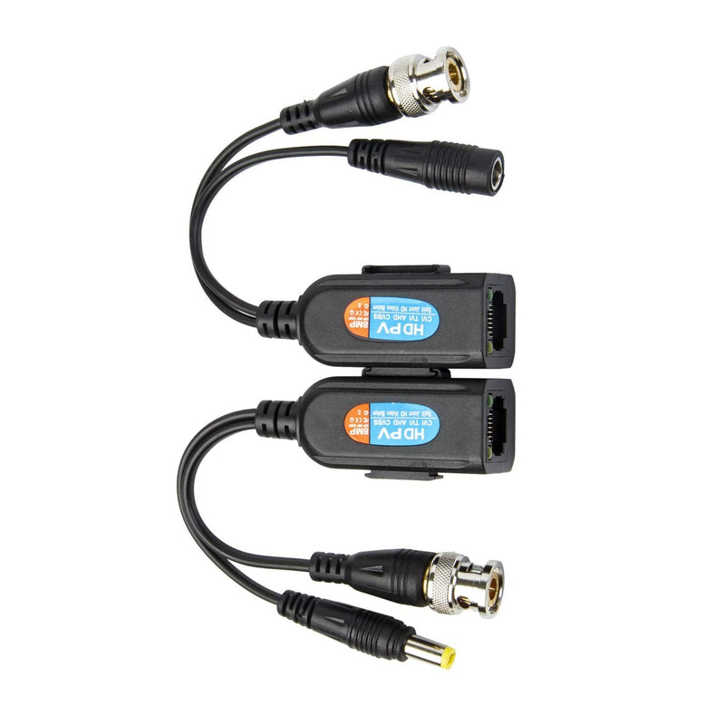 2 Pair Passive Video HD-TVI/CVI/AHD Balun 1080P - 5MP BNC to RJ45 Long Distance Network Transceiver for Full HD Security Surveillance Camera (BNC to RJ45 Adapter Small)