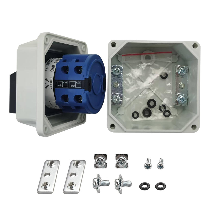 YJYUIU YJUWB3220 Universal Rotary Switch, 660V 20A, ON-OFF-ON, 3 Positions, 2-Phase, 8 Terminals, with Main Switch Housing