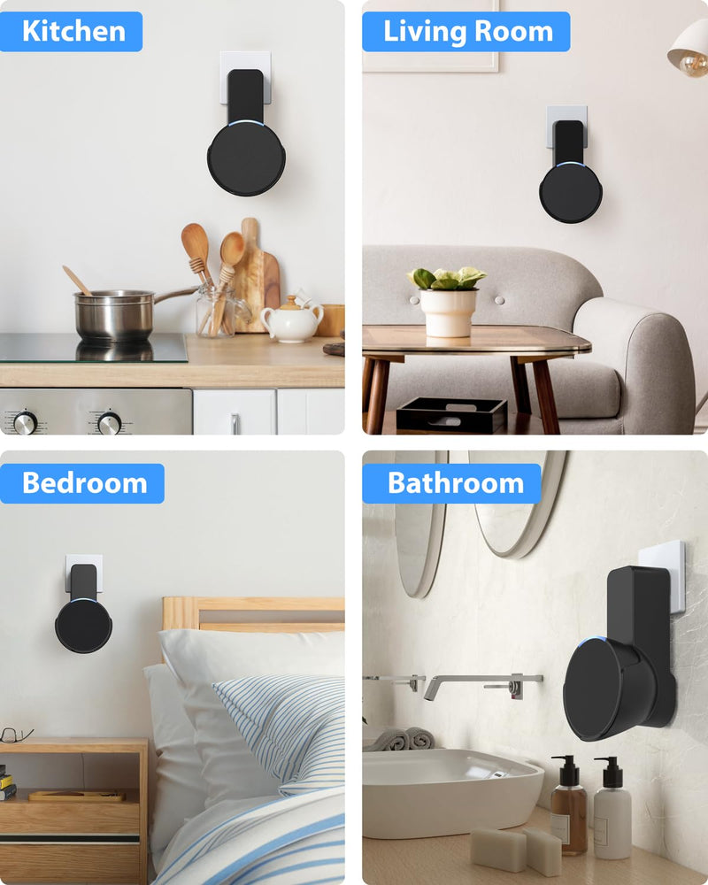 Maxonar Wall Mount for Echo Pop, Echo pop Wall Mount Speaker Holder Stand No Screws No Drill Needed Cable Hidden Storage - Black