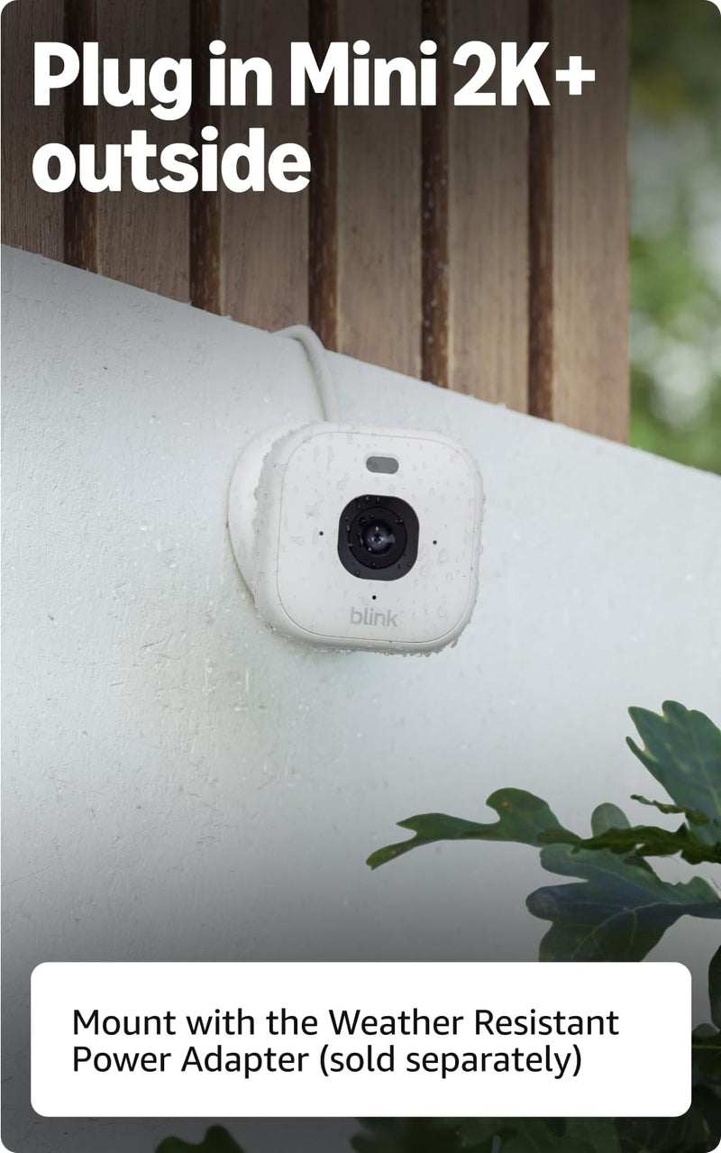 Blink Mini 2K+ (newest model) with 1-Year Basic plan – Plug-in Home & Pet Security Camera with 2K video resolution, color night vision, enhanced audio, motion detection – 1 camera (White)