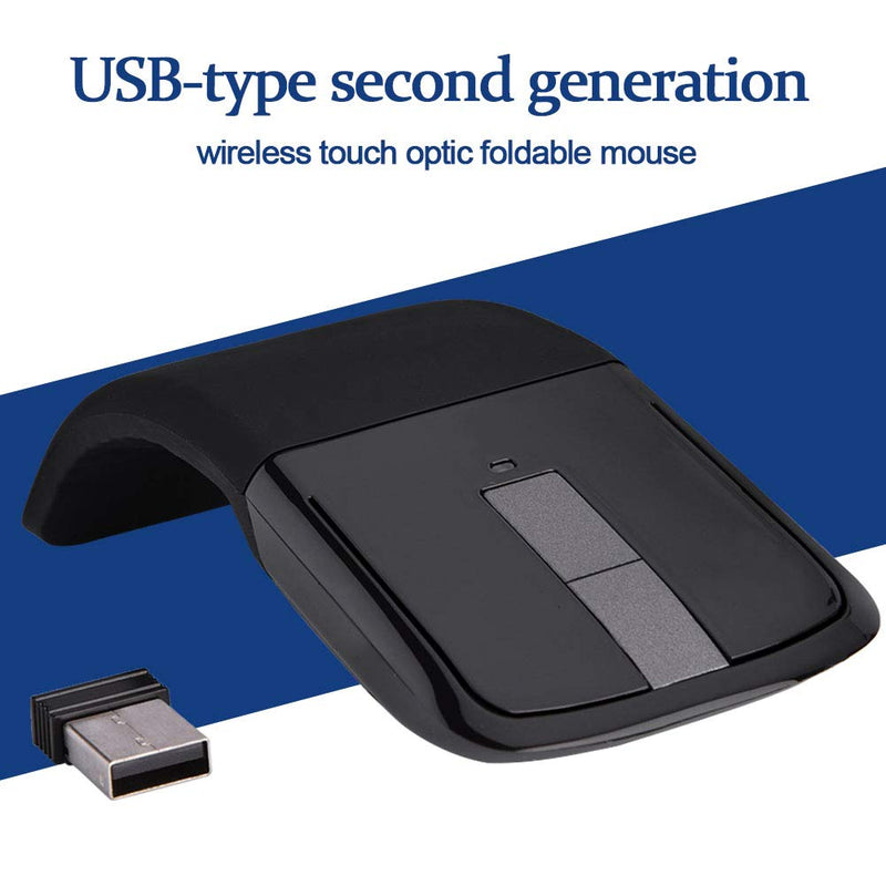 USB Foldable Wireless Touch Mouse, Arc Touch Mouse Mice with USB Receiver for PC/Laptop/Smart TV, Stylish Appearance(Black)