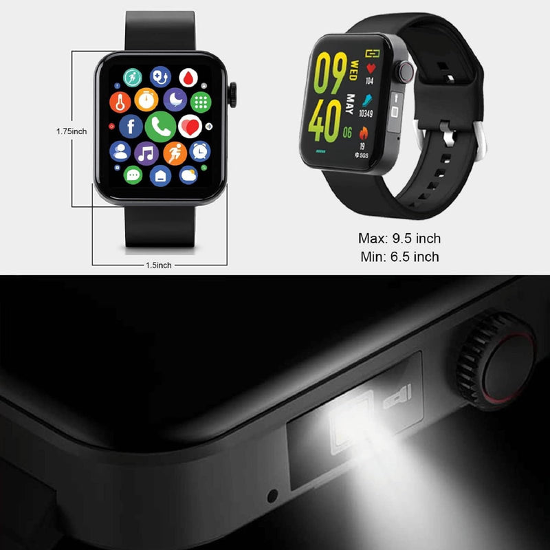 Life Watch Smart Heart Rate Blood Oxygen Body Temperature Sleep Monitor Fitness Steps Tracker Wireless Voice Call iOS &Android Compatible IP67 Waterproof Various Sport Fitness Modes Flash Light- Black