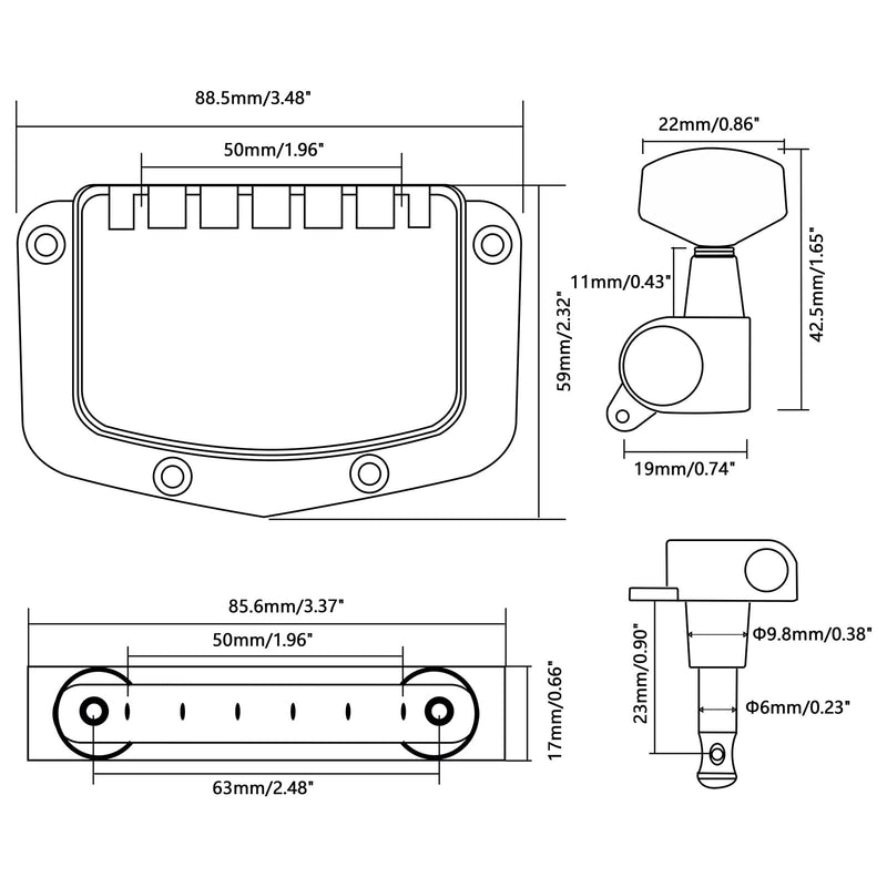 [AUSTRALIA] - Swhmc Guitar Adjustable Fixed Bridge Tailpiece with 3L3R Tuning Pegs Include Bridge Tailpiece Cover and Mounting Screws for Vintage Teisco Electric Guitar 3R+3L 