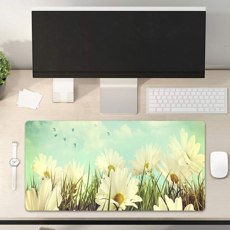 QIYI Desk Pad Large Keyboard and Mouse Pad for Laptop Computer, PU Leather Desk Cover Protector, Desk Décor Accessories for Office Home Work Writing Gaming 31.5" x 15.7" - Daisies in Summer 31.5" x 15.7"