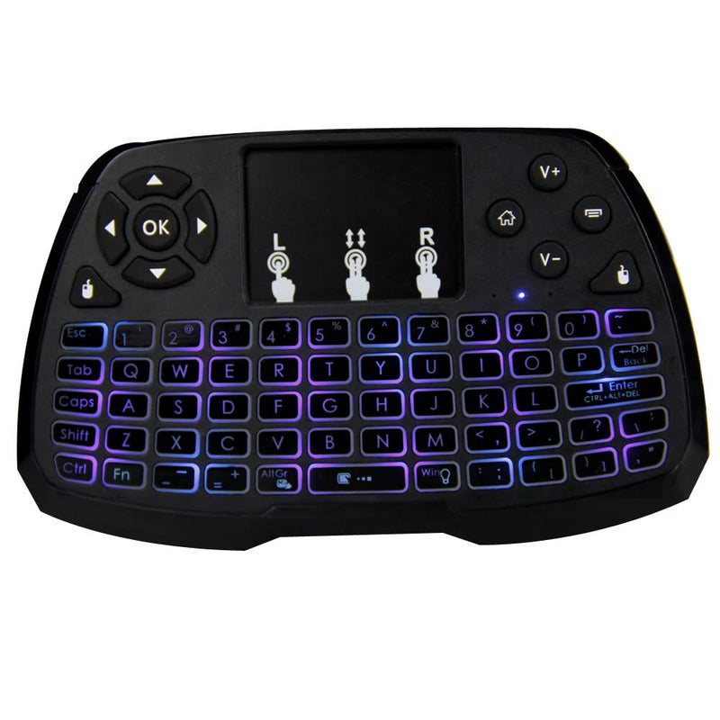 Miritz 2.4GHz Wireless Mini Keyboard with Mouse Touchpad Remote Control, LED Backlit Colorful, USB Liion Battery Charging Black