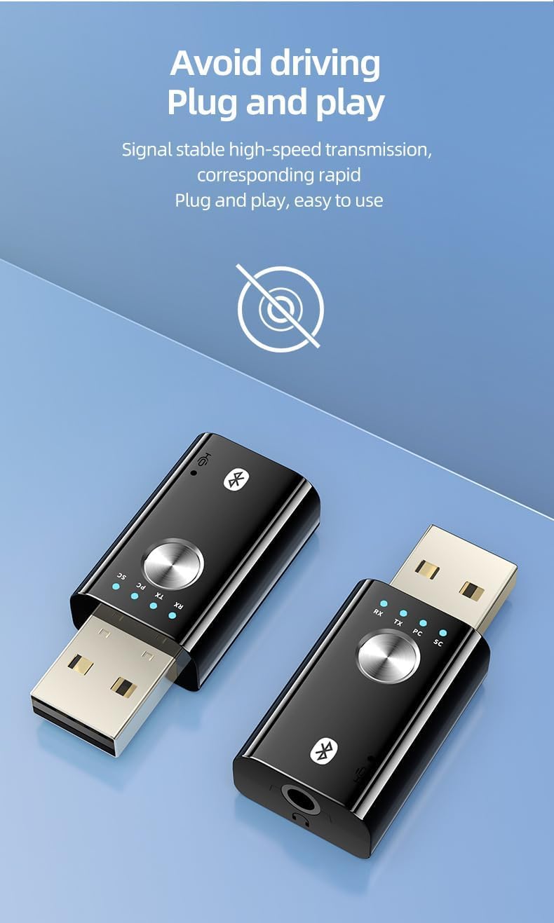 4-in-1 USB Audio Bluetooth Transmitter/Receiver with Surround Sound, 5.1 Channel, AUX Input and Microphone and Accessories