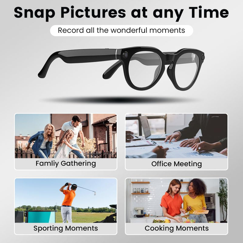 Al Smart Glasses,8MP Camera Glasses with Real-Time Translation &Object Analysis HD 1080P Video Recording,No WiFi Required for Travel, Sports, Outdoor Use (Anti-Blue Light Lens) Anti-Blue Light Lens