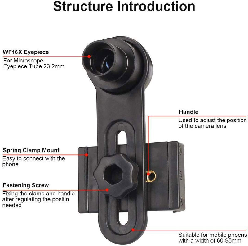 Microscope Lens Smartphone Adapter- Microscope Cellphone Camera Adapter, Built-in WF16X Microscope Eyepiece- Celticbird Smartphone Camera Adapter for Microscope Eyepiece Tube 23.2mm