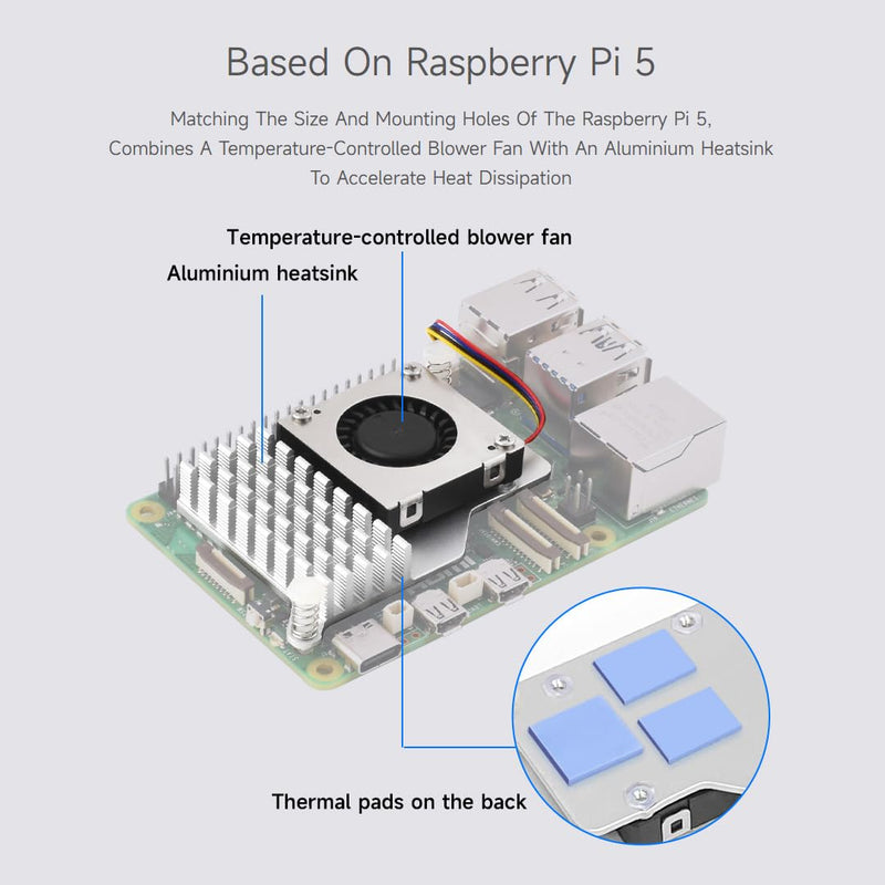 Waveshare Active Cooler (B) for Raspberry Pi 5, Active Cooling Fan, Aluminium Heatsink, with Thermal Pads