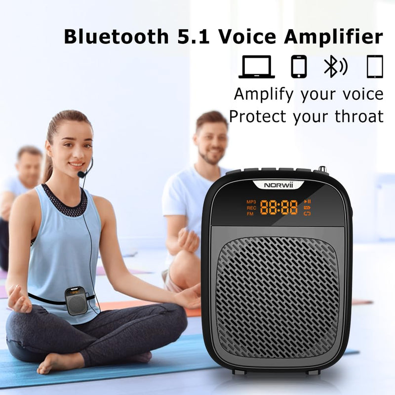 NORWII Mini Voice Amplifier Portable Rechargeable Bluetooth Speaker 4000mAh with Wired Microphone Headset & Waistband, PA system Personal Voice Amplifier for Teachers, Tour Guides, Meeting, Coaches