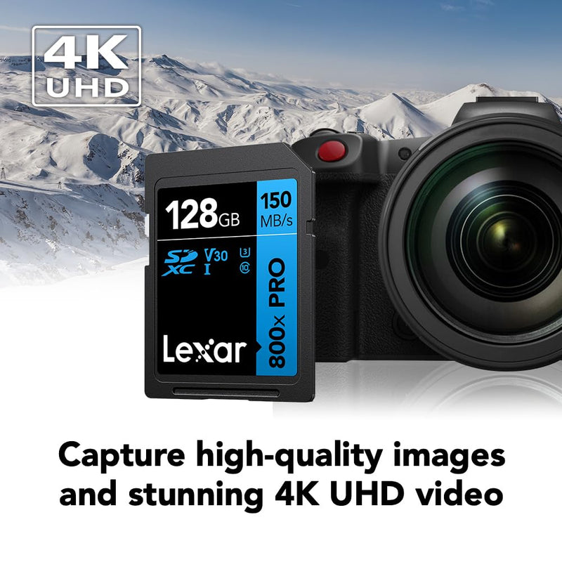 [AUSTRALIA] - Lexar 128GB (2-Pack) High-Performance 800x PRO SDXC UHS-I Memory Card, C10, U3, V30, 4K UHD Video, Up to 150MB/s Read, for Point-and-Shoot & Mid-Range DSLR Cameras, HD Camcorders (LSD0800P128G-B2NNU) 2-Pack 