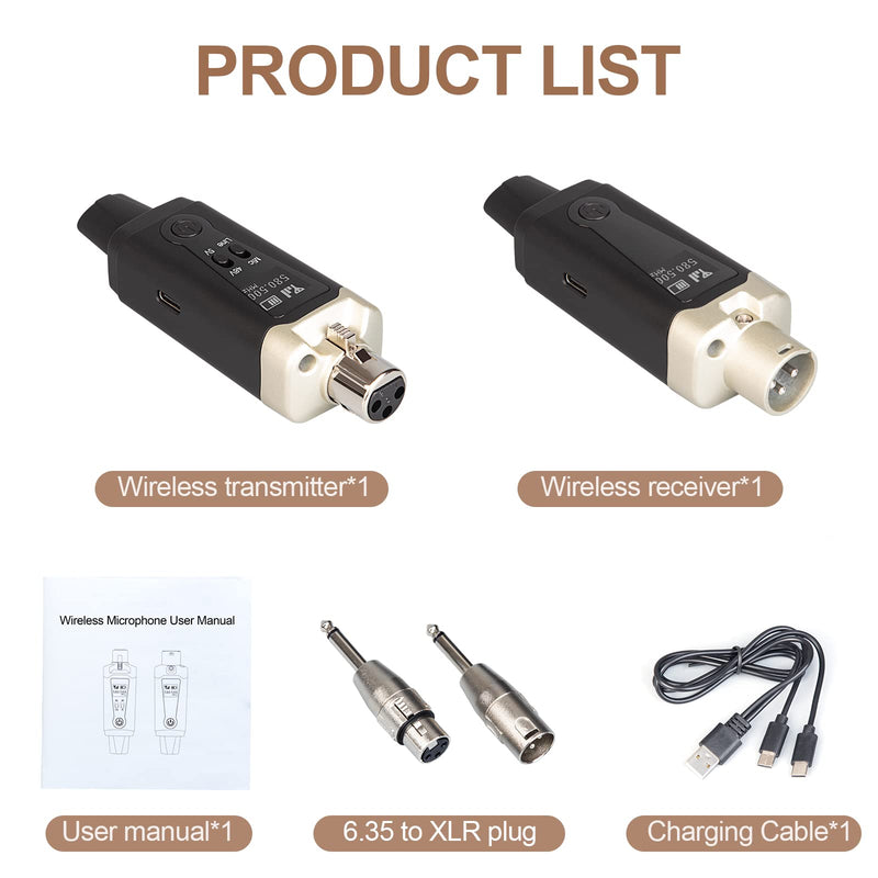 Depusheng T9 Wireless guitar transmitter receiver, Wireless Microphone Transmitter Receiver XLR Microphone Wireless System for Dynamic and condenser Microphone Audio Mixer, With 48V phantom power